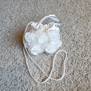 White Floral Satin Purse with Strap